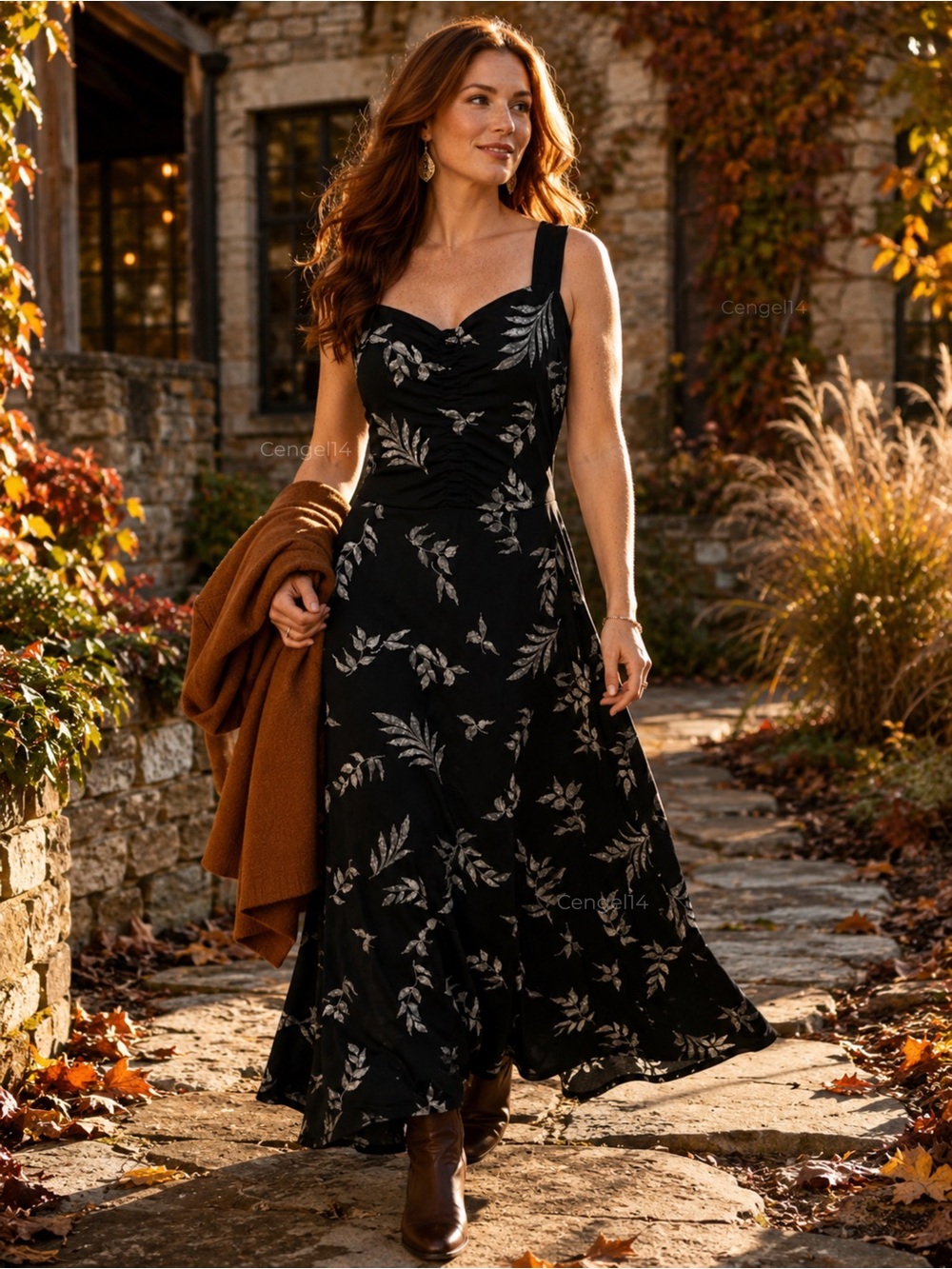 41 Hawthorn Black Silver Leaf Ruched Maxi Dress Medium NWT